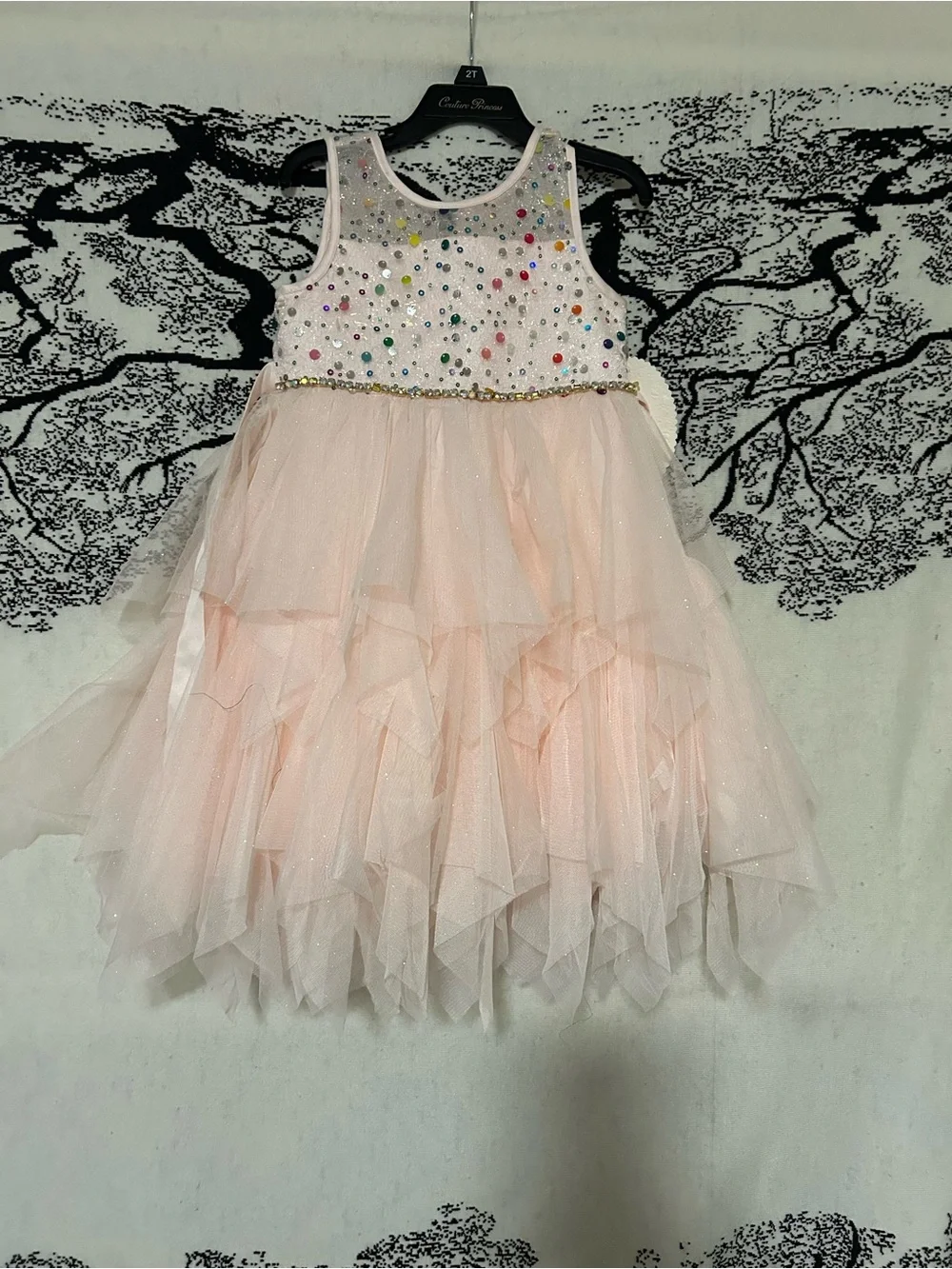 American Princess Pink and White Beaded Tulle Party Dress